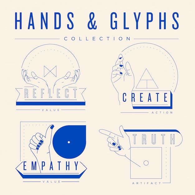 Vector hands and glyphs collection.