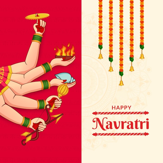 Hands of goddess Durga Shubh Navratri, Happy Durga Puja &amp;amp Dussehra