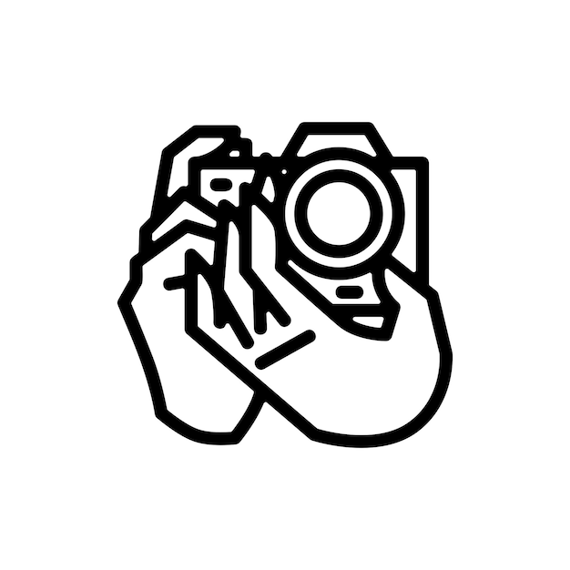 Le mani tengono l'illustrazione dell'icona del vettore del logo della fotografia della fotocamera