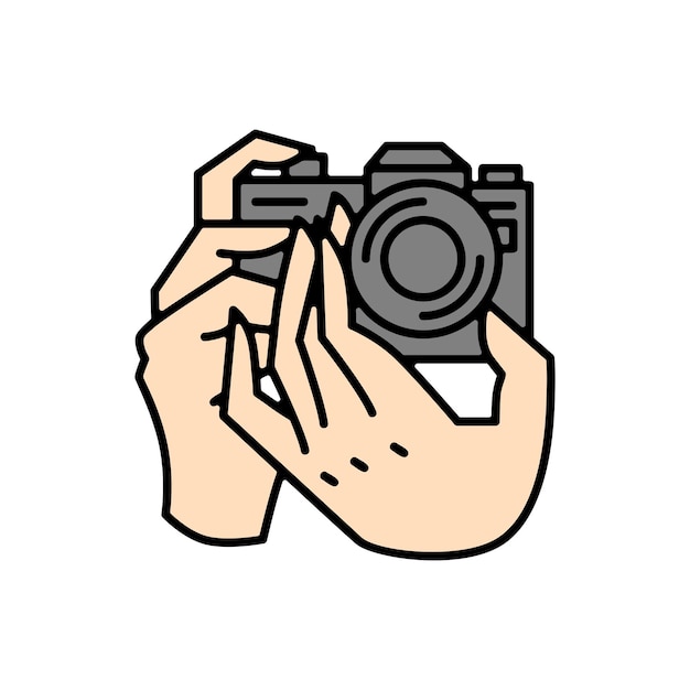 Le mani tengono l'illustrazione dell'icona del vettore del logo della fotografia della fotocamera