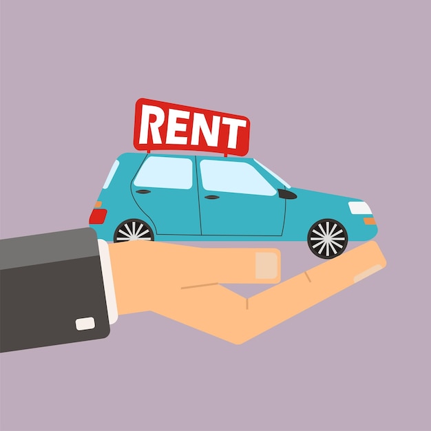Hands hold car for rent Buying or rent car Vector