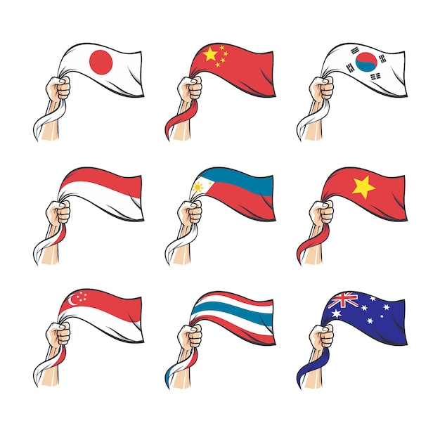 Hands hold flags illustration