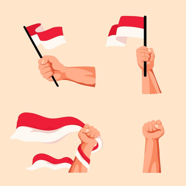Руки держат индонезийский красно-белый флаг