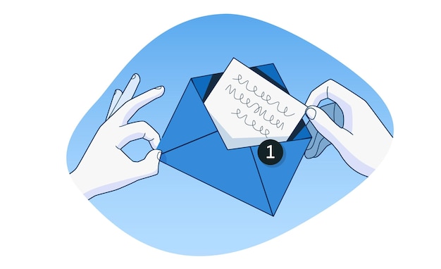 Hands hold open letter Concept of communication correspondence Flat cartoon style