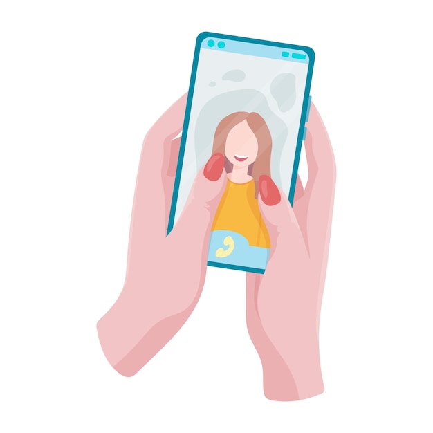 Hands hold a phone concepts of internet network communications people chatting and chatting together on social networks woman holding a phone or tablet in her hand vector illustration