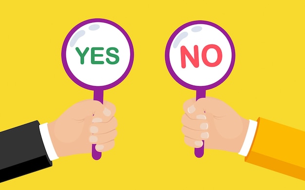 Hands Hold Yes and No placard sign vector banner