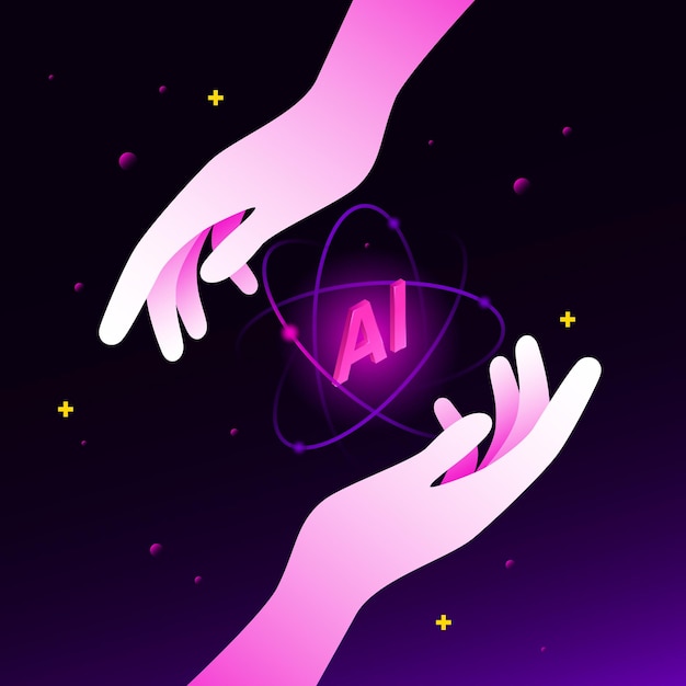 Hands Holding Artificial Intelligence Icon Isometric Illustration Gradient Background