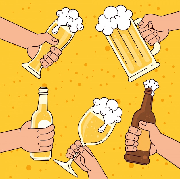 Vector hands holding beers,