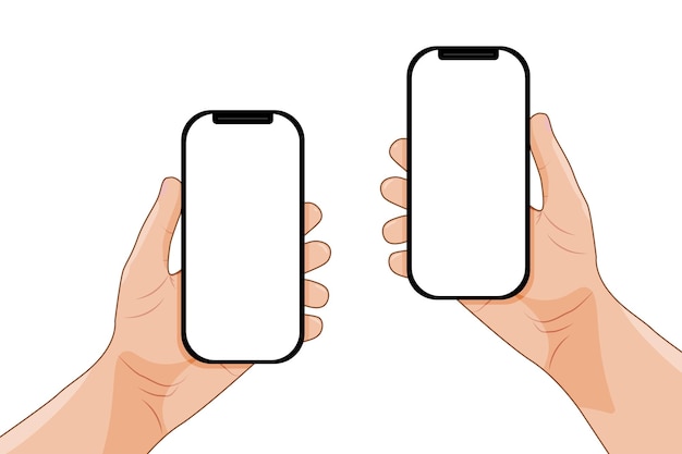 Hands holding a black smartphone phone has blank white screen people using a mobile phone vector