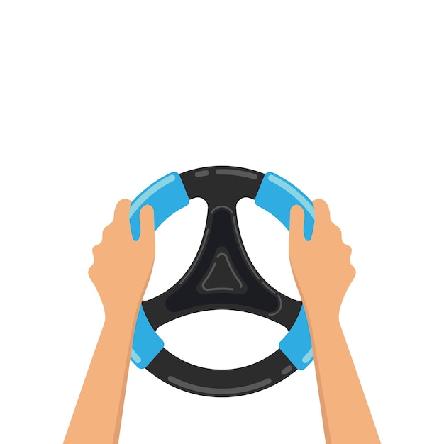 Hands holding car steering wheel vector illustration concept design template web