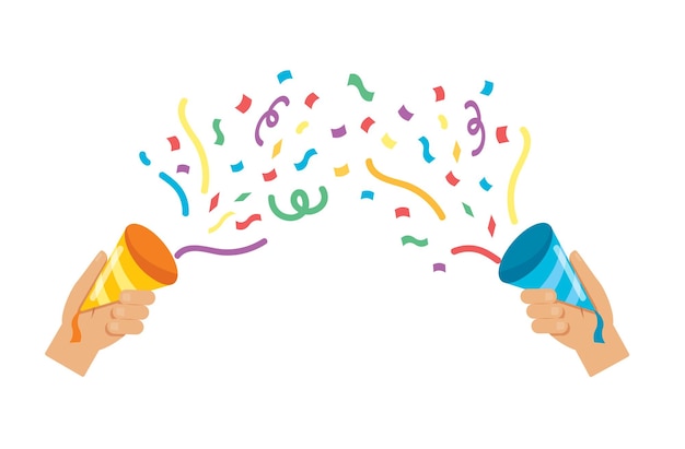Vector hands holding confetti popper. party icon vector illustration