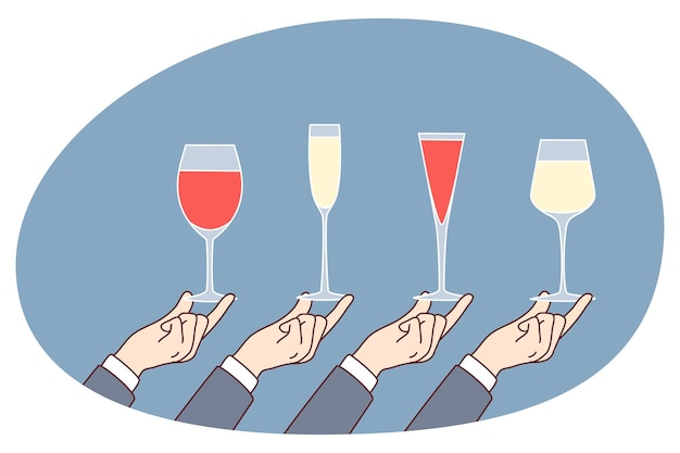 Вектор Руки держат разнообразные стаканы с напитками