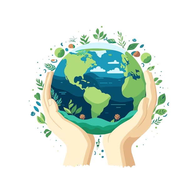 Vector hands holding earth flat design vector illustration