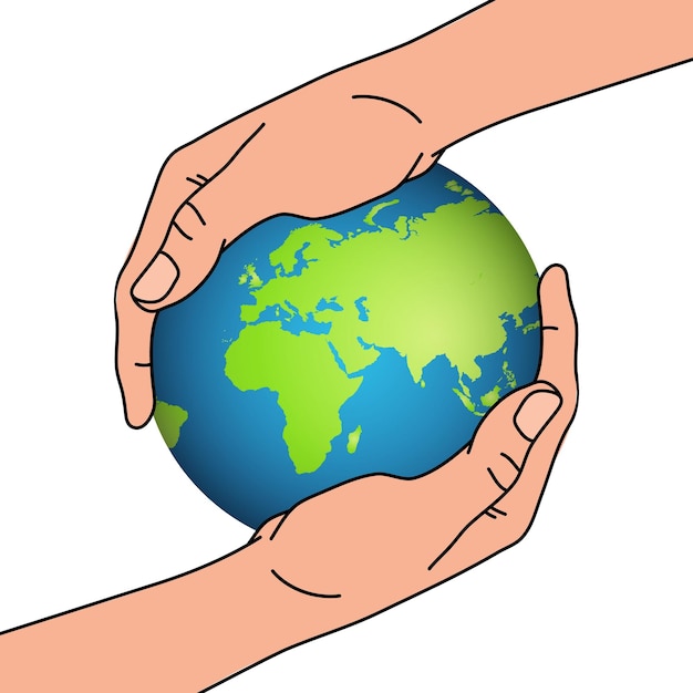 A hands holding a globe vector design