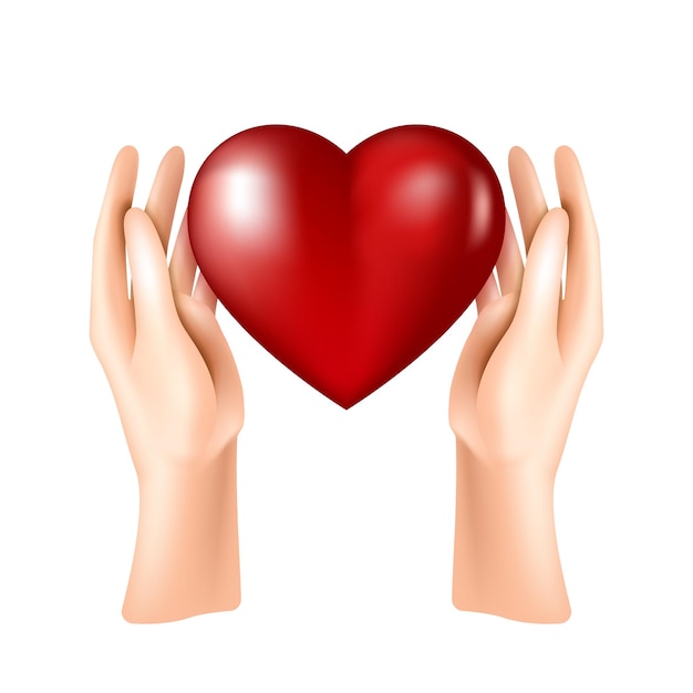 Vector hands holding heart healthcare concept symbol of love and charity