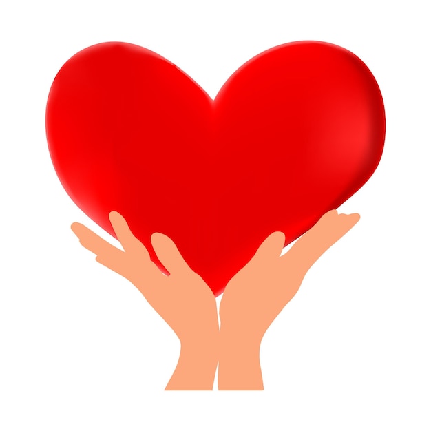 Hands holding heart on white background