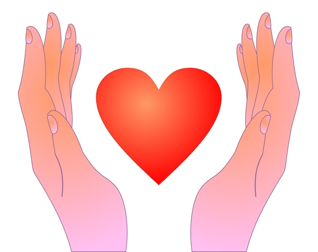 Vector hands holding a heart with the word love on it