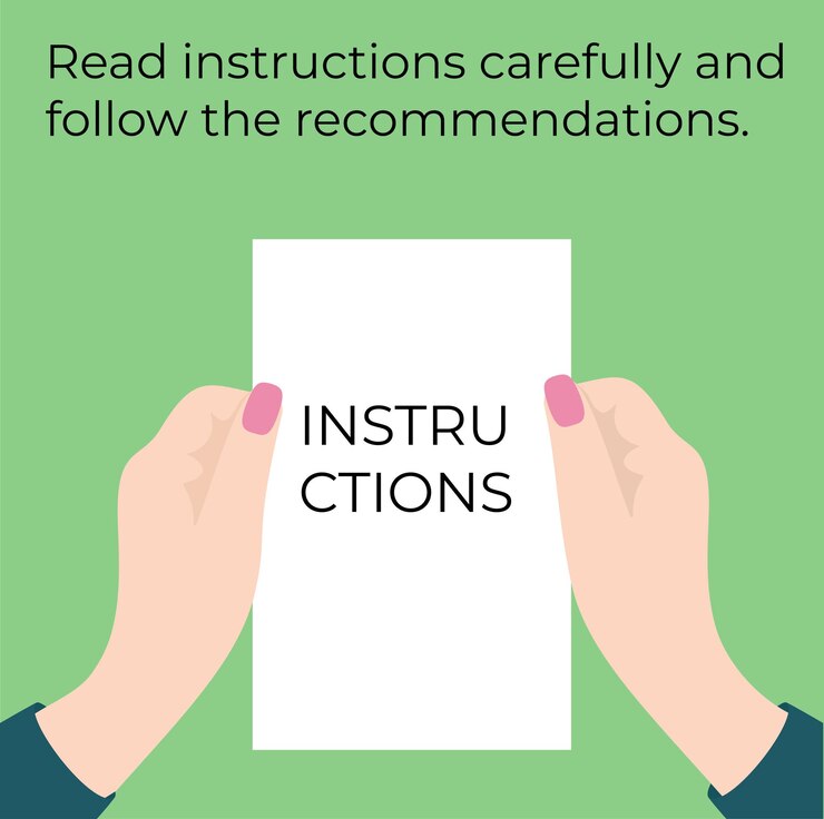 Vector hands holding instruction leaflet promotes careful reading of medicine labels and following it
