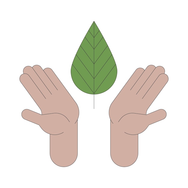 Hands holding leaf cartoon illustration