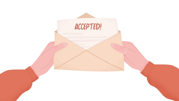 Hands holding letter of college acceptance in envelope