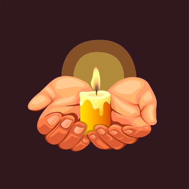 Hands holding a lit candle