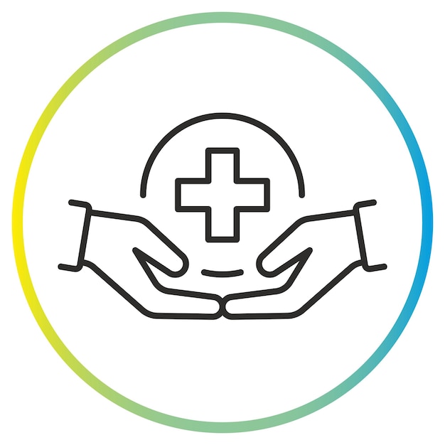 Hands holding medical cross icon provision of first aid medical care