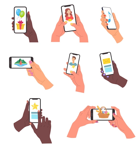 Руки, держащие набор мобильных телефонов