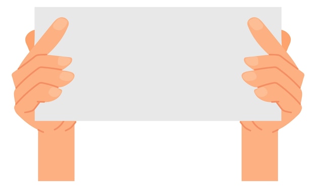 Руки держат бумажный баннер Шаблон белого знака