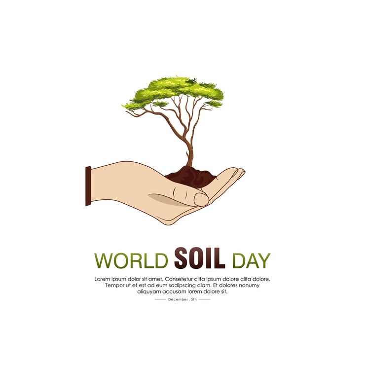 Vector hands holding a plant growing on top of the soil suitable for a world soil day poster