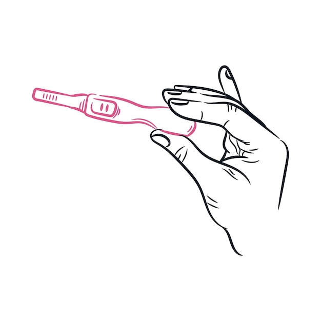 Vector hands holding pregnancy test kit hand drawn line sketch birth control vector outline illustration