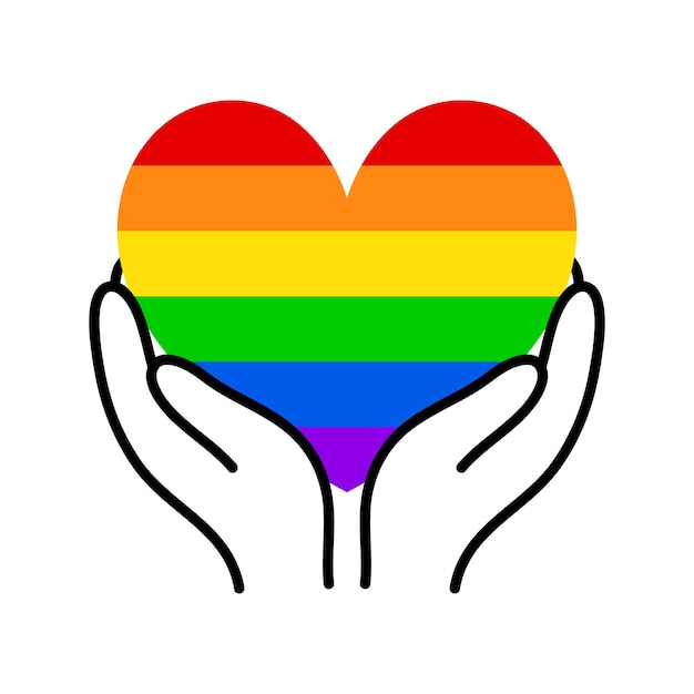 Hands holding a rainbow heart illustration