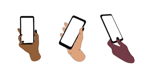 hands holding smartphones with blank screens