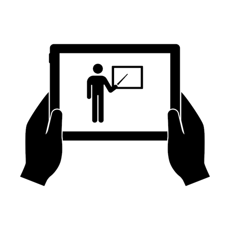 Vector hands holding tablet with online professor image icon