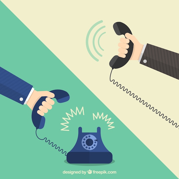 Vector hands holding telephones