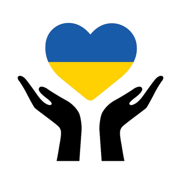 hands holding Ukraine flag in heart