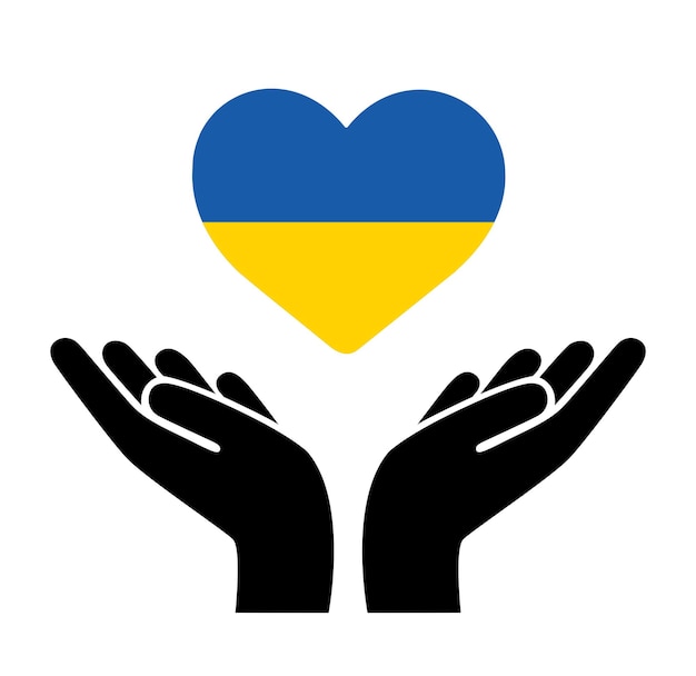 hands holding Ukraine flag in heart