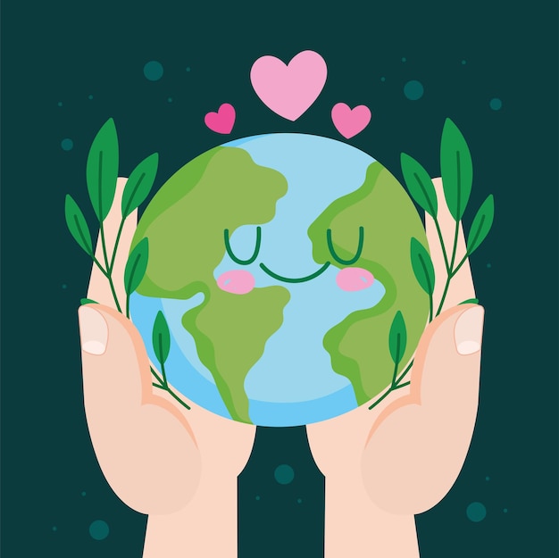 Vector hands holds cute planet