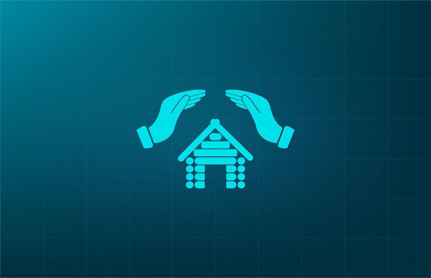 Hands over the house housing protection symbol vector illustration on a blue background Eps 10