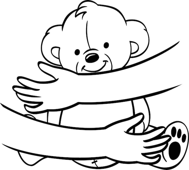 Hands in hug cute bear doodle hand drawn vector art illustration