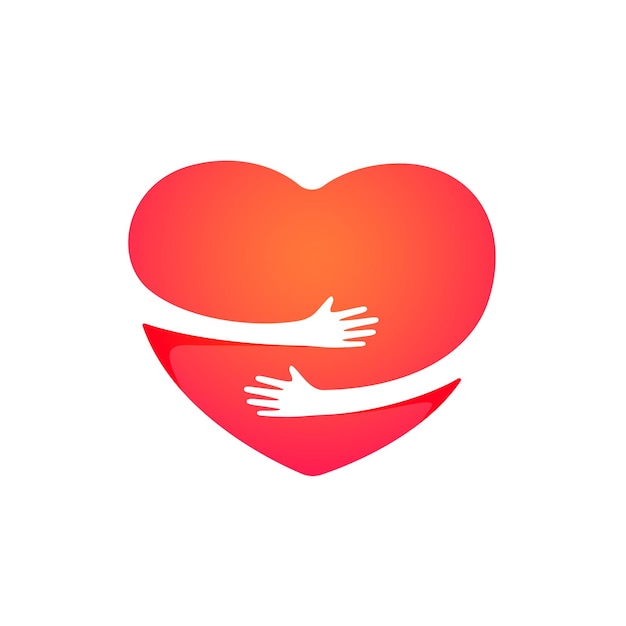 Hands hugs red heart over white illustration