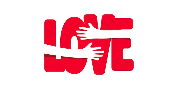 Hands hugs word love illustration