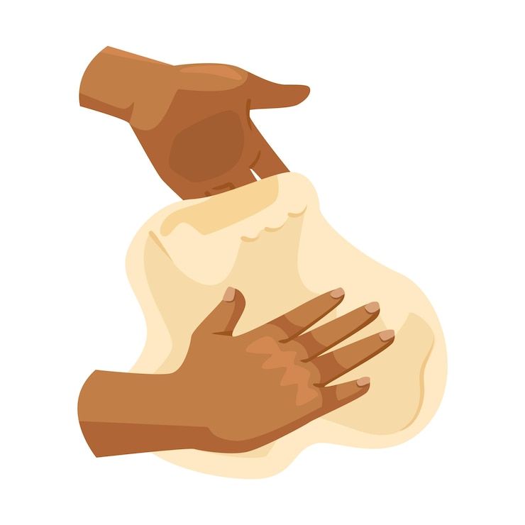Vector hands kneading dough for cooking food preparation vector illustration