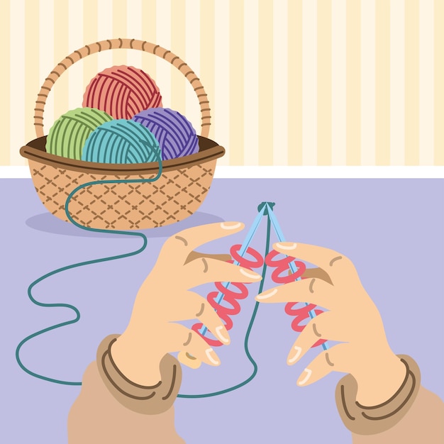 hands knitting with wool