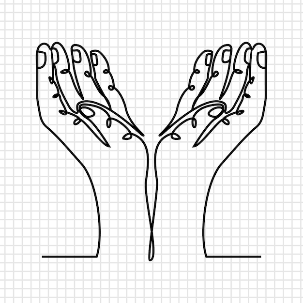 Hands looking up Hand drawing single one line