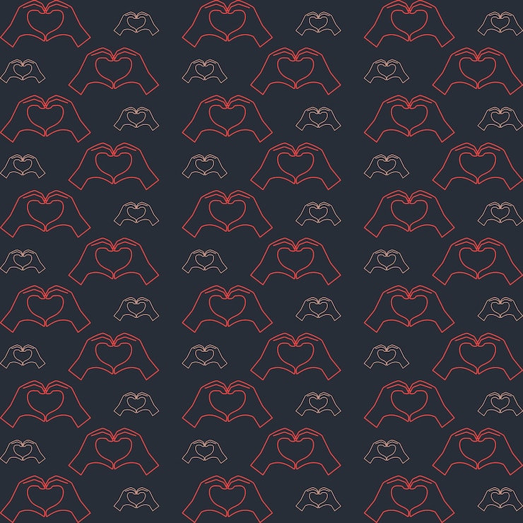 Vector hands making a heart sign repeating pattern beautiful vector illustration background