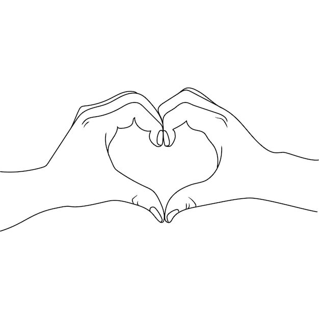 Hands making heart sign simple line drawing vector illustration. love concept with hand gestures.