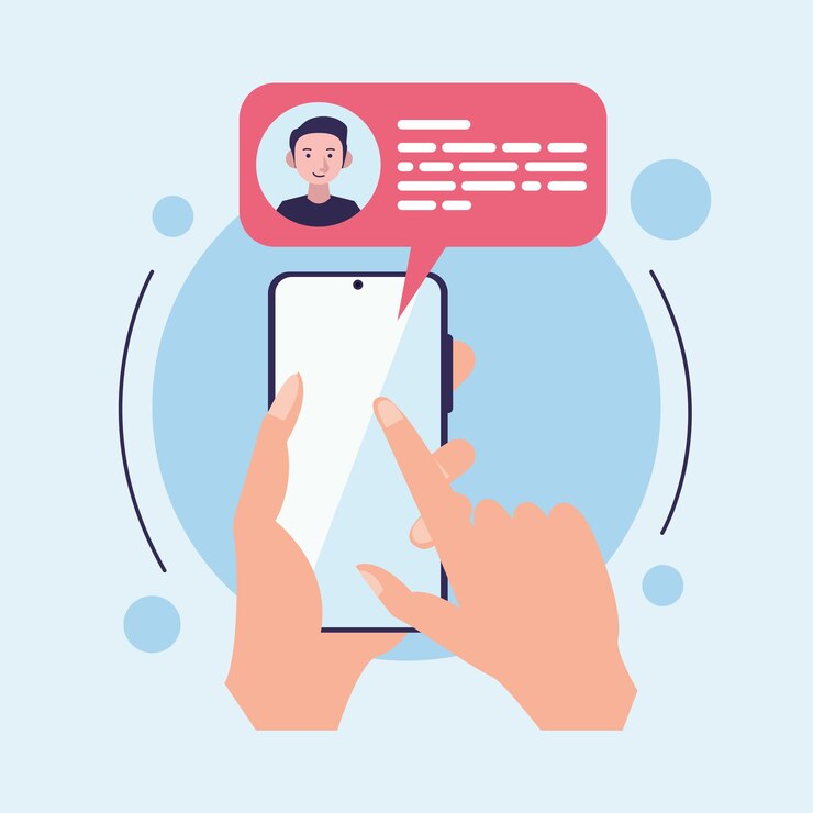 Vector hands messaging with smartphone icons