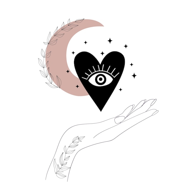 Vector hands moon and hearts