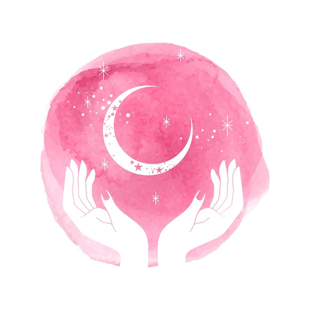 Hands and moon illustration