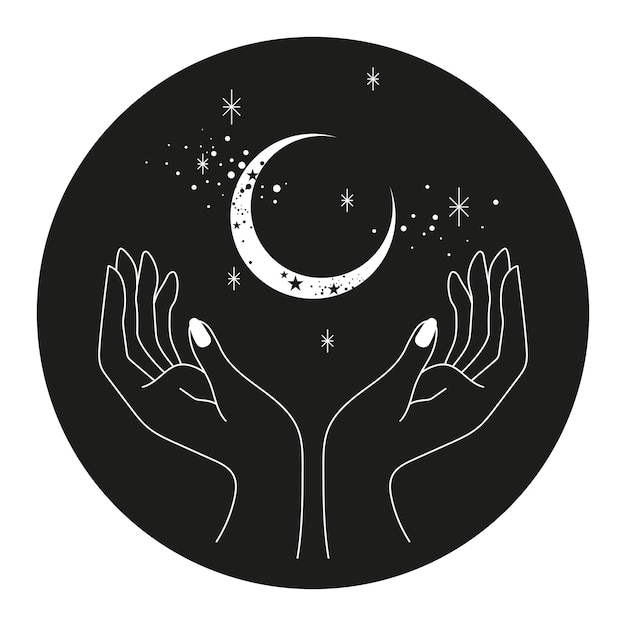 Hands and moon illustration